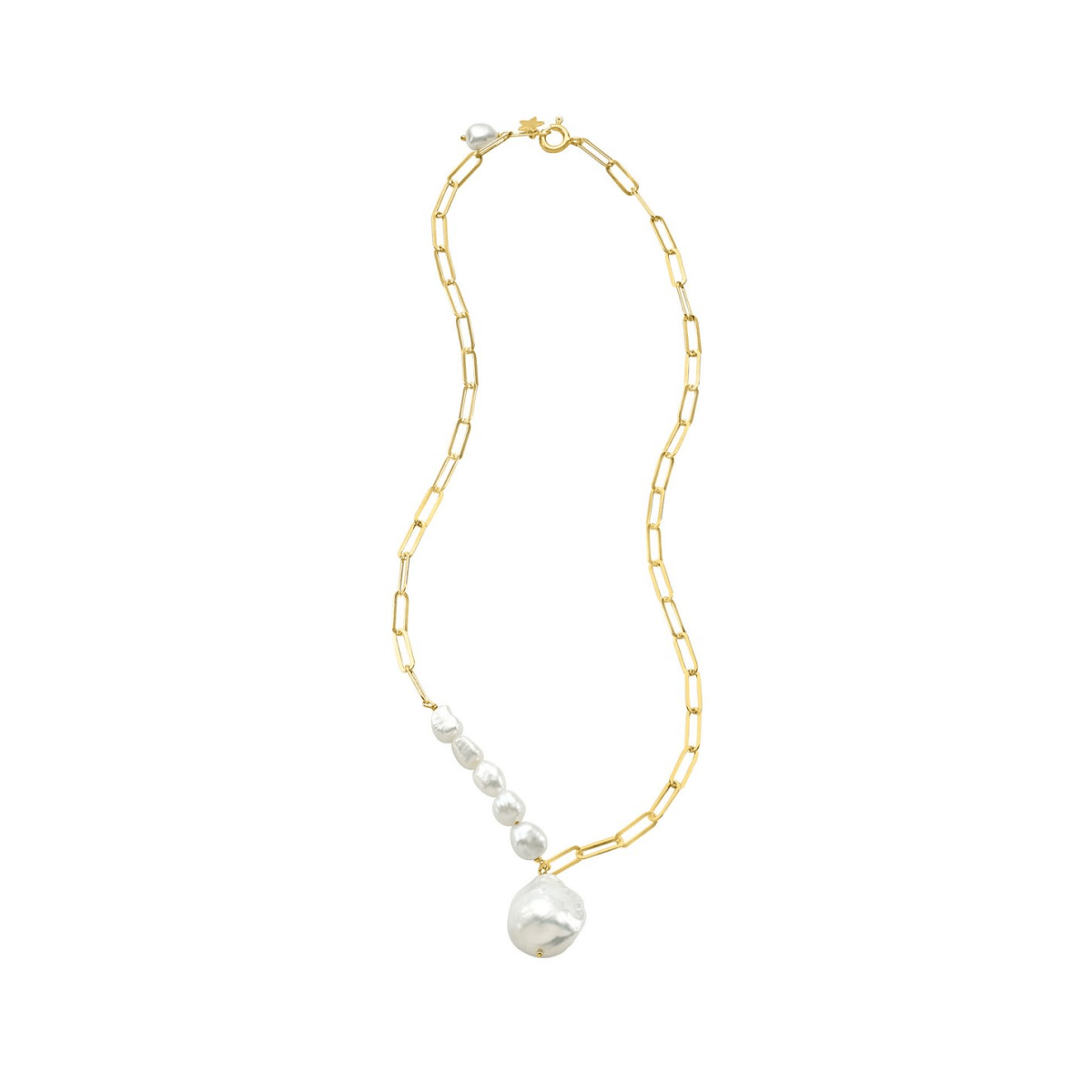 Turquoise, Pearl and Gold Paperclip Chain Necklace N2227 – Nantucket Pearl  Company